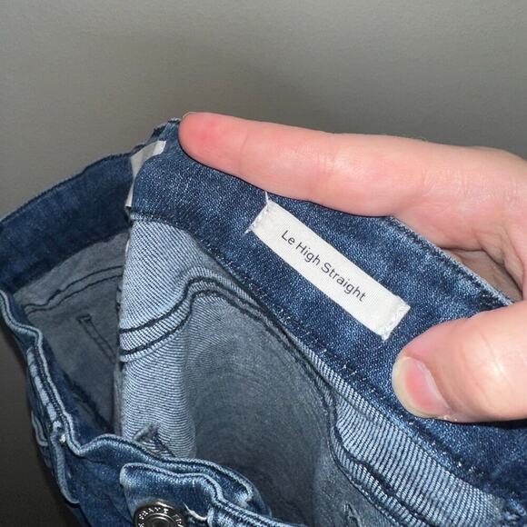 FRAME Le High Straight Trapunto Aurora Patch Pocket Jeans Raw Hem Size 25 - Picture 5 of 8